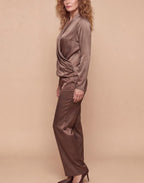 Women’s Long-Sleeve Satin-Look Wrap Blouse