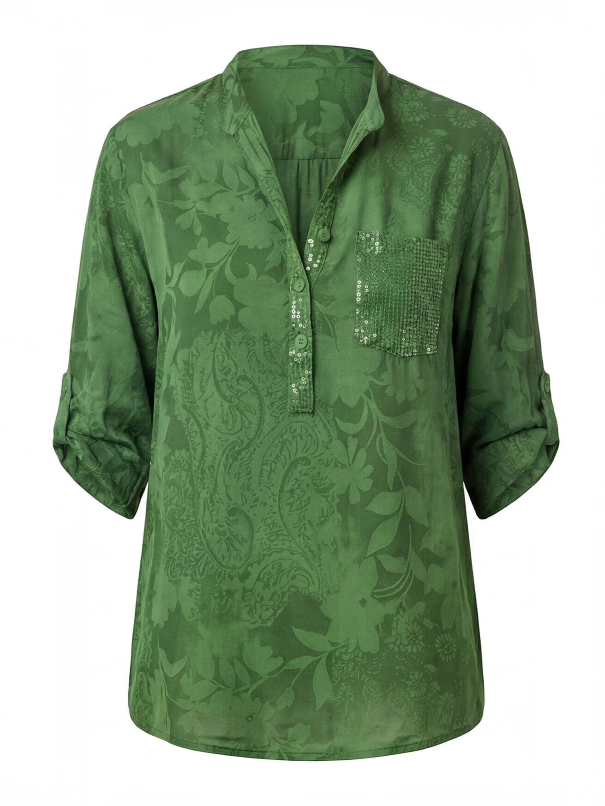 Women's printed blouse with a turn-down collar