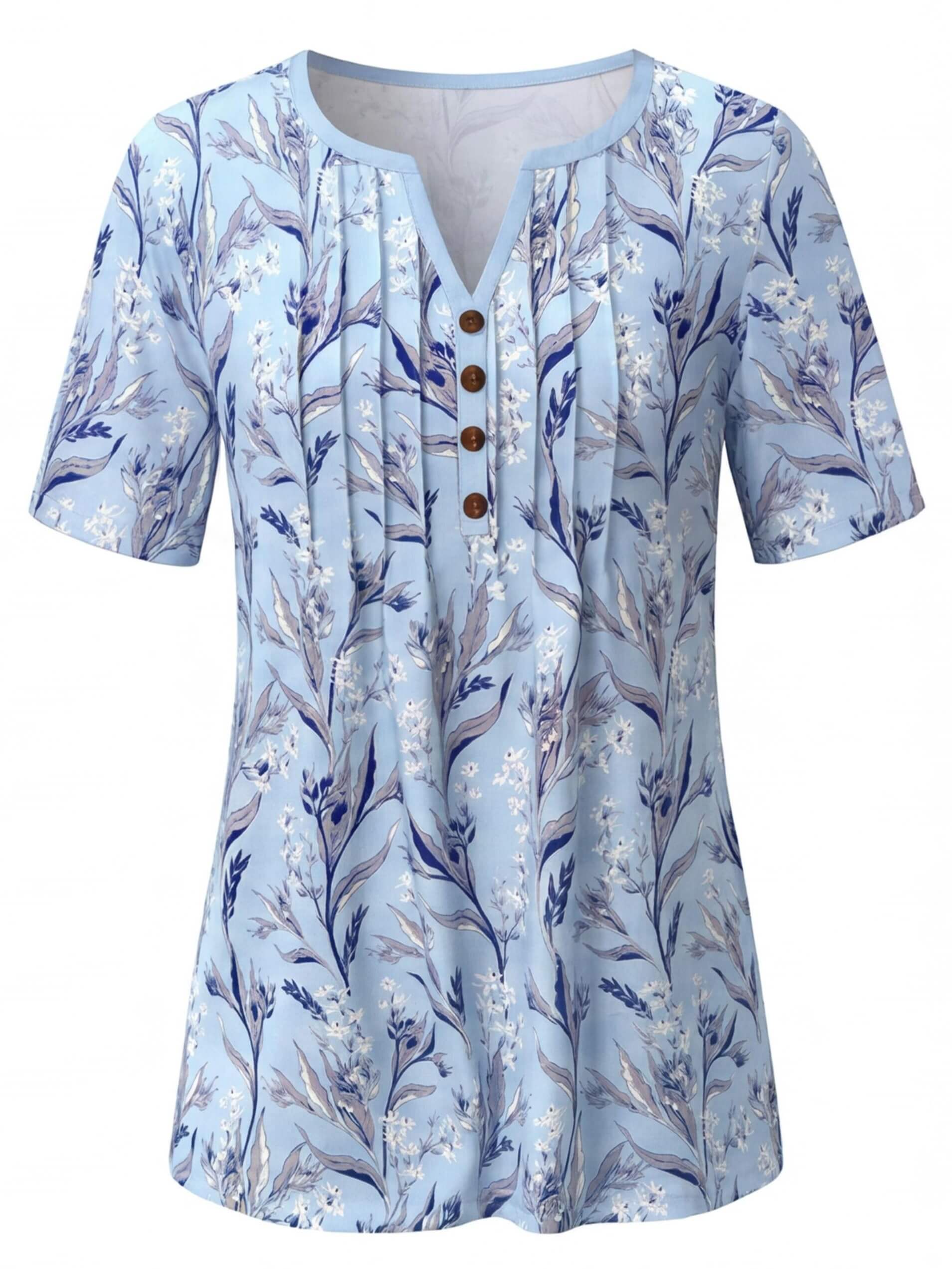 Women’s Floral Button Detail Short Sleeve Blouse