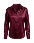 Satin Button Blouse with Lapel Collar