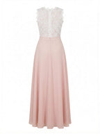 Women's sleeveless maxi dress with a lace top and chiffon skirt