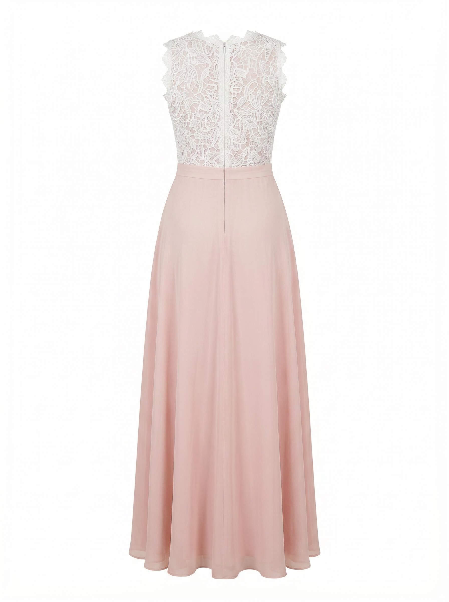 Women's sleeveless maxi dress with a lace top and chiffon skirt