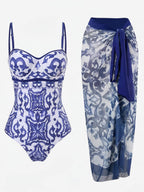 Women’s Toile Print Swimsuit and Sarong Set