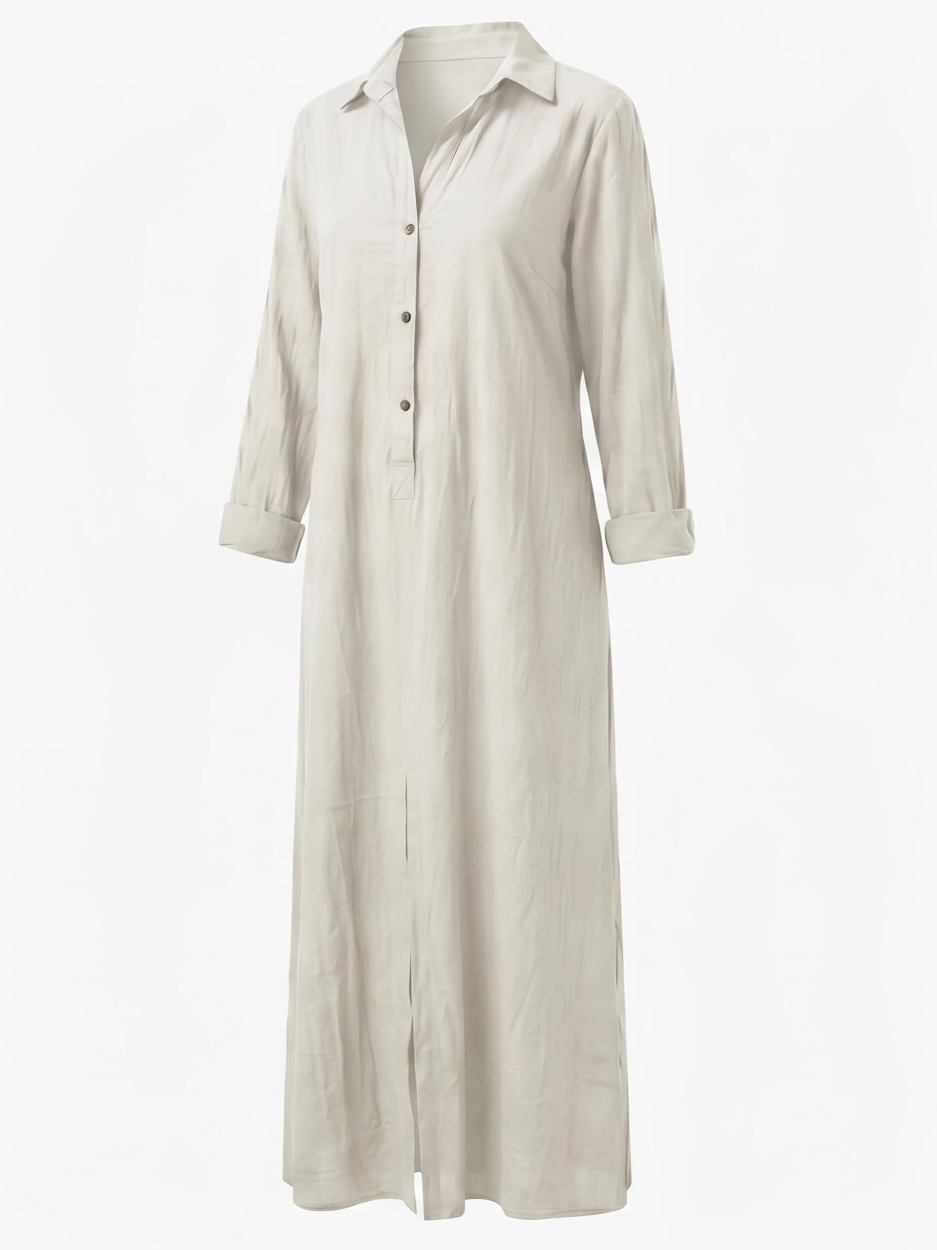 Women’s Collared Front Slit Maxi Shirt Dress