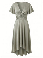 Women’s Dress – Tie-Front Flutter Sleeve Summer Midi Dress