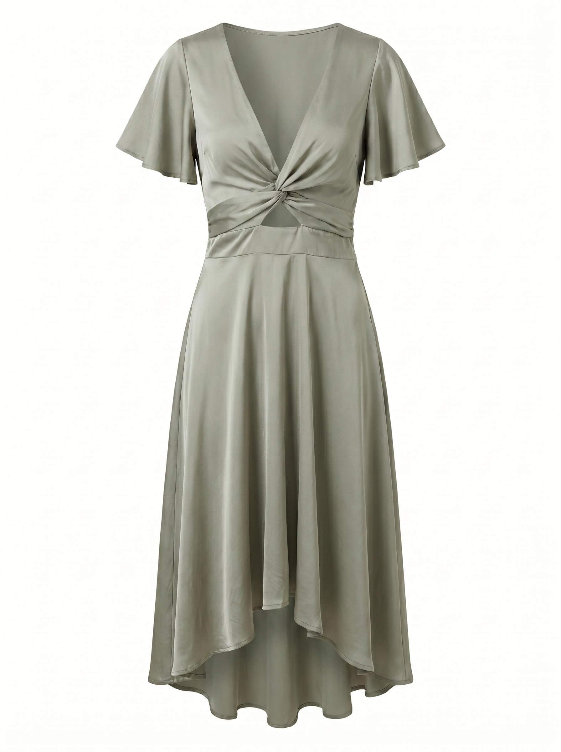 Women’s Dress – Tie-Front Flutter Sleeve Summer Midi Dress