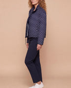 Women’s Polka Dot Drawstring Jacket with High Collar