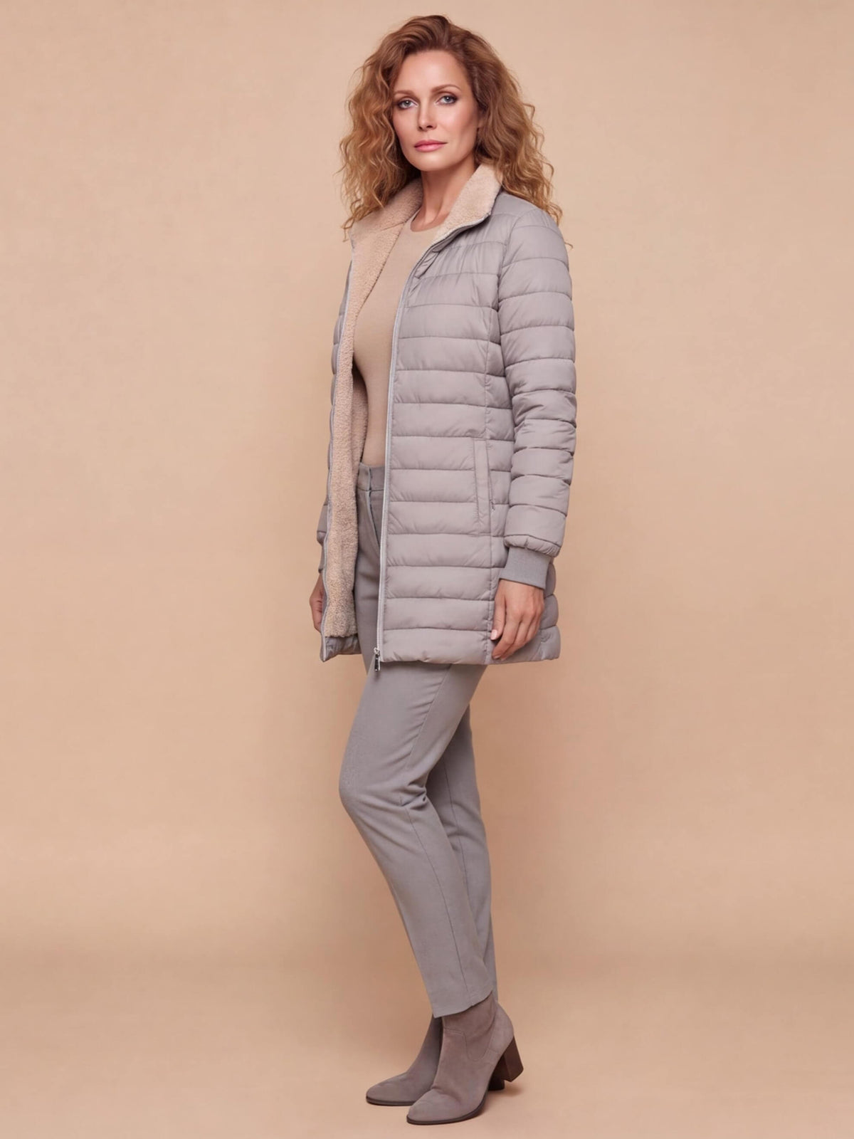 Women’s Quilted Puffer Jacket with Hooded Trim