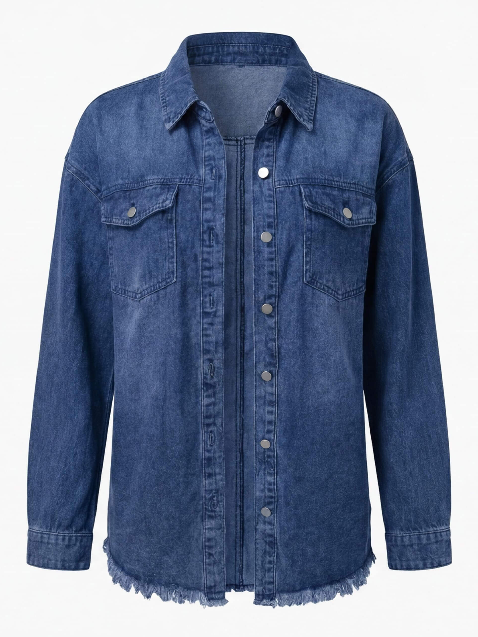Women’s Washed Denim Jacket – Frayed Hem & Relaxed Street Style Fit