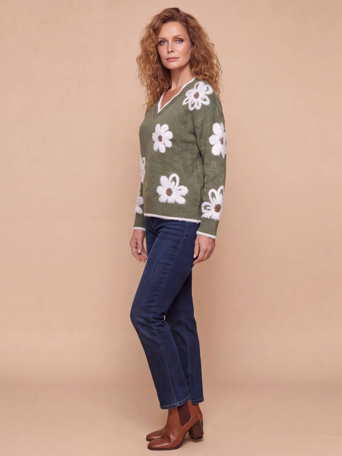 Women’s Floral V-Neck Knit Sweater