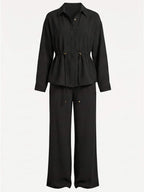 Women’s Drawstring Shirt and Wide-Leg Trouser Set