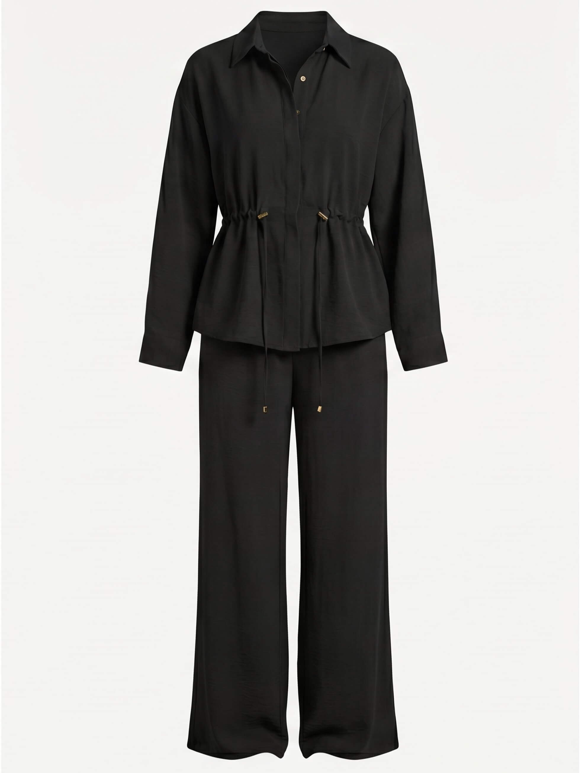 Women’s Drawstring Shirt and Wide-Leg Trouser Set