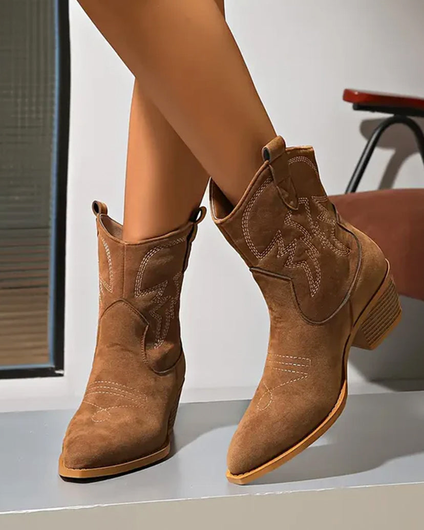 Savannah Suede Cowboy Ankle Boots