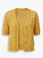 Women’s Crochet Knit Cardigan – V-Neck Button Front & Lightweight Elegance