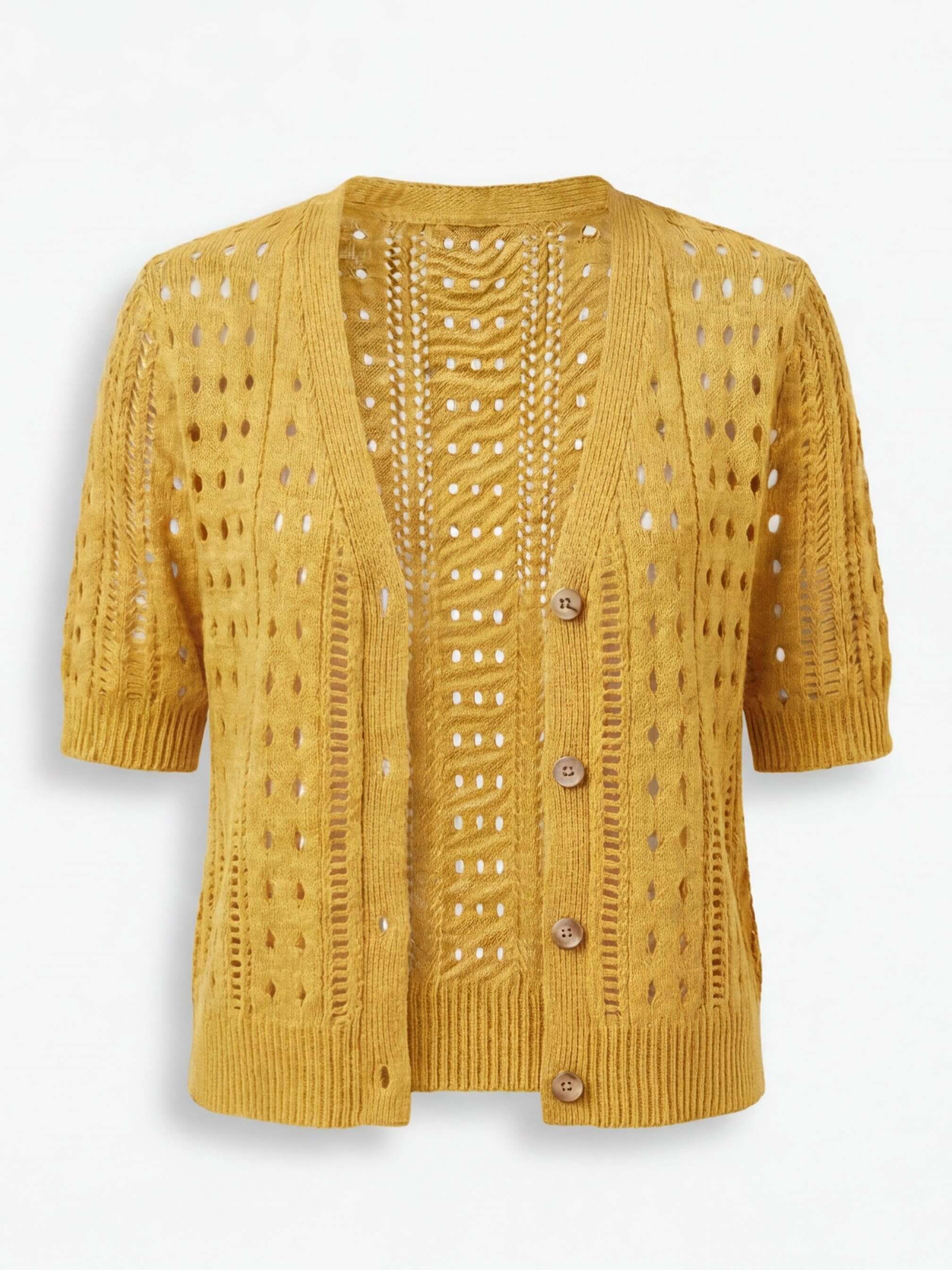 Women’s Crochet Knit Cardigan – V-Neck Button Front & Lightweight Elegance