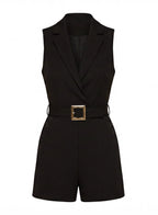 Sleeveless Plunging V-Neck Belted Romper