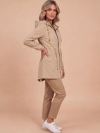 Women’s Hooded Longline Jacket with Drawstring Details