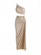 Women’s One-Shoulder Ruched Top and Maxi Skirt Set