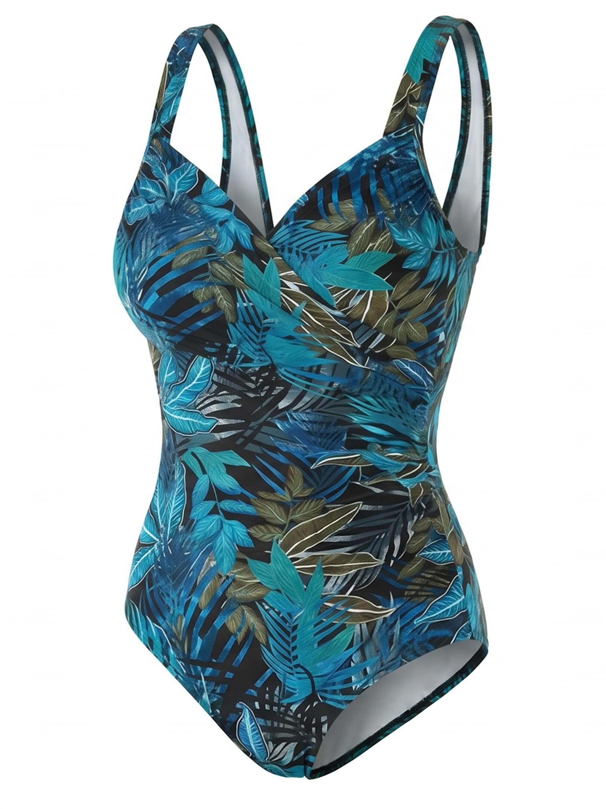 Women’s Tropical Leaf Wrap One-Piece Swimsuit