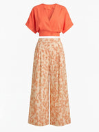 Women’s Set – Floral Print Top & Wide-Leg Summer Trousers