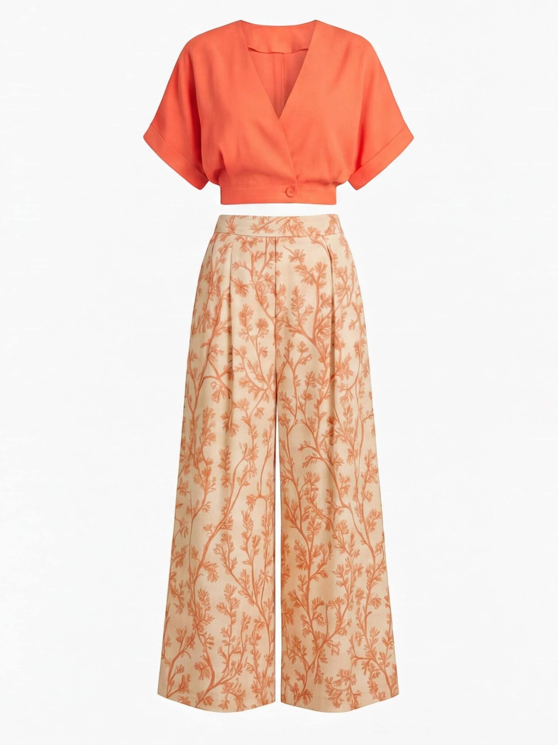 Women’s Set – Floral Print Top & Wide-Leg Summer Trousers