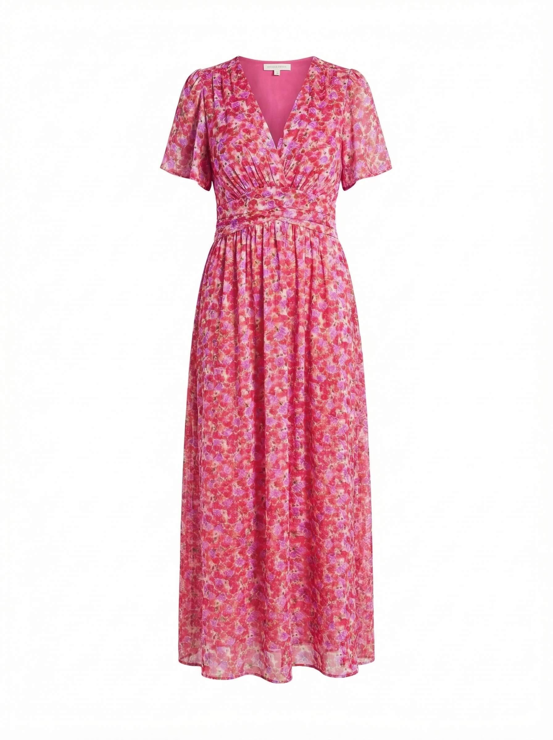 Women’s Dress – Floral V-Neck Short-Sleeve Maxi Dress