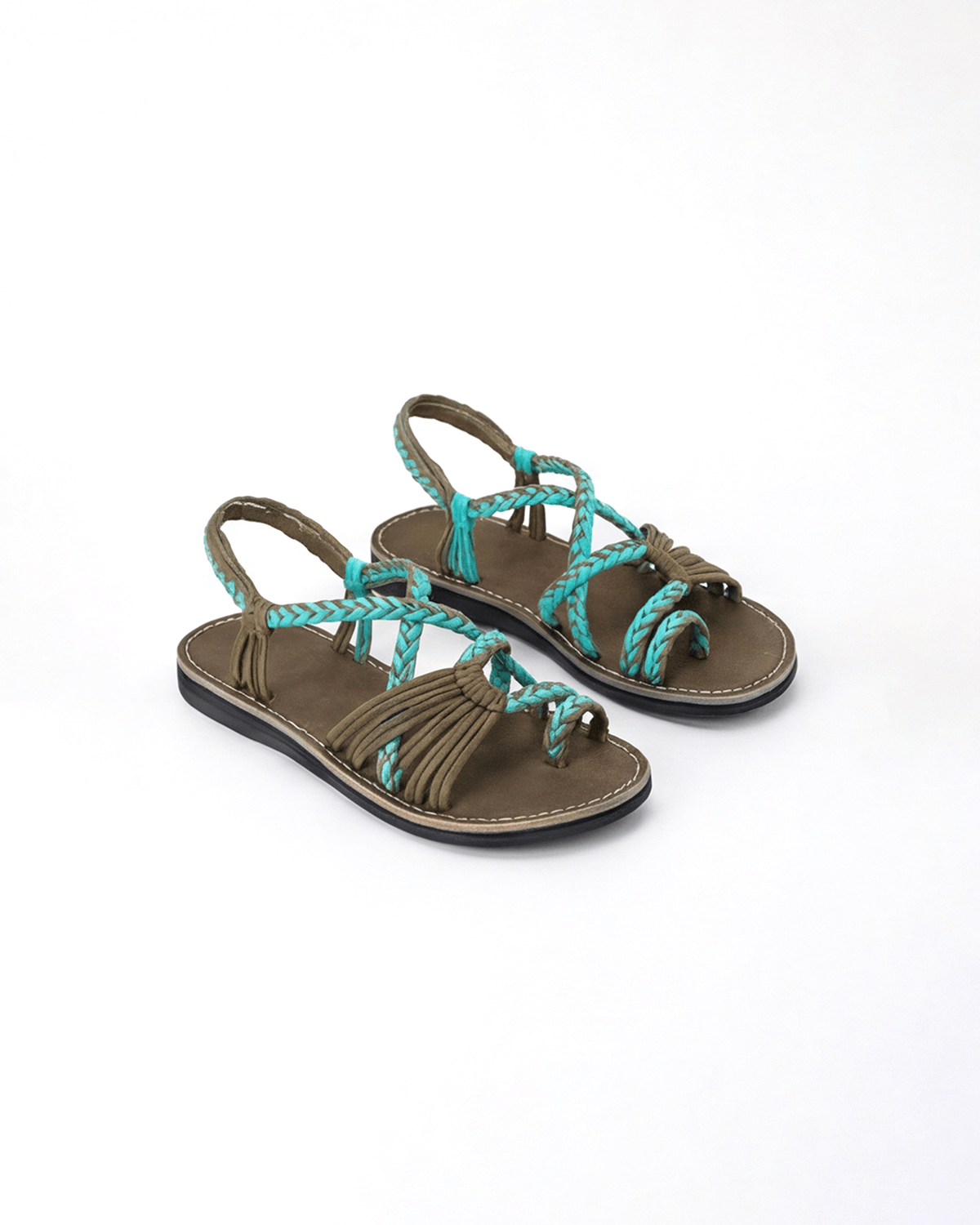 Women’s Flat Sandals- Braided Lace-Up