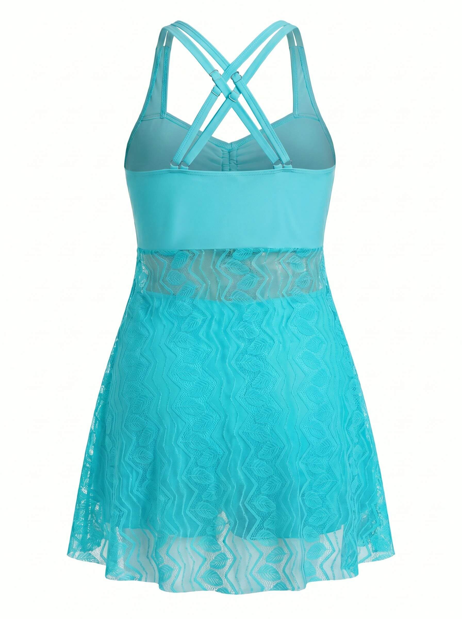 Women’s Lace-Look Swim Dress Style Hem One-Piece Swimsuit
