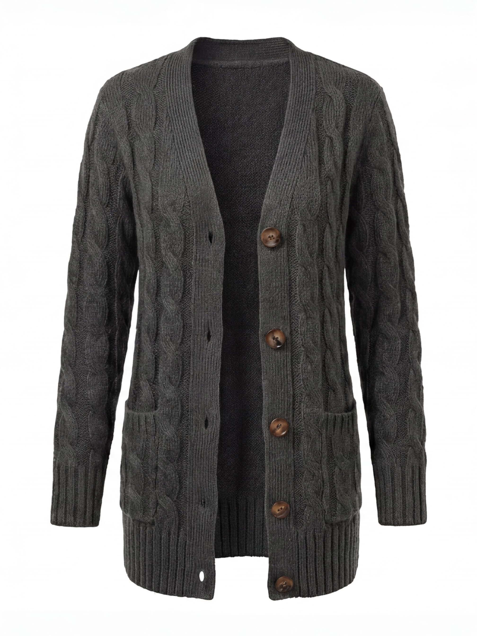 Women’s Cable Knit Cardigan – Button Front & Cozy Loose Fit