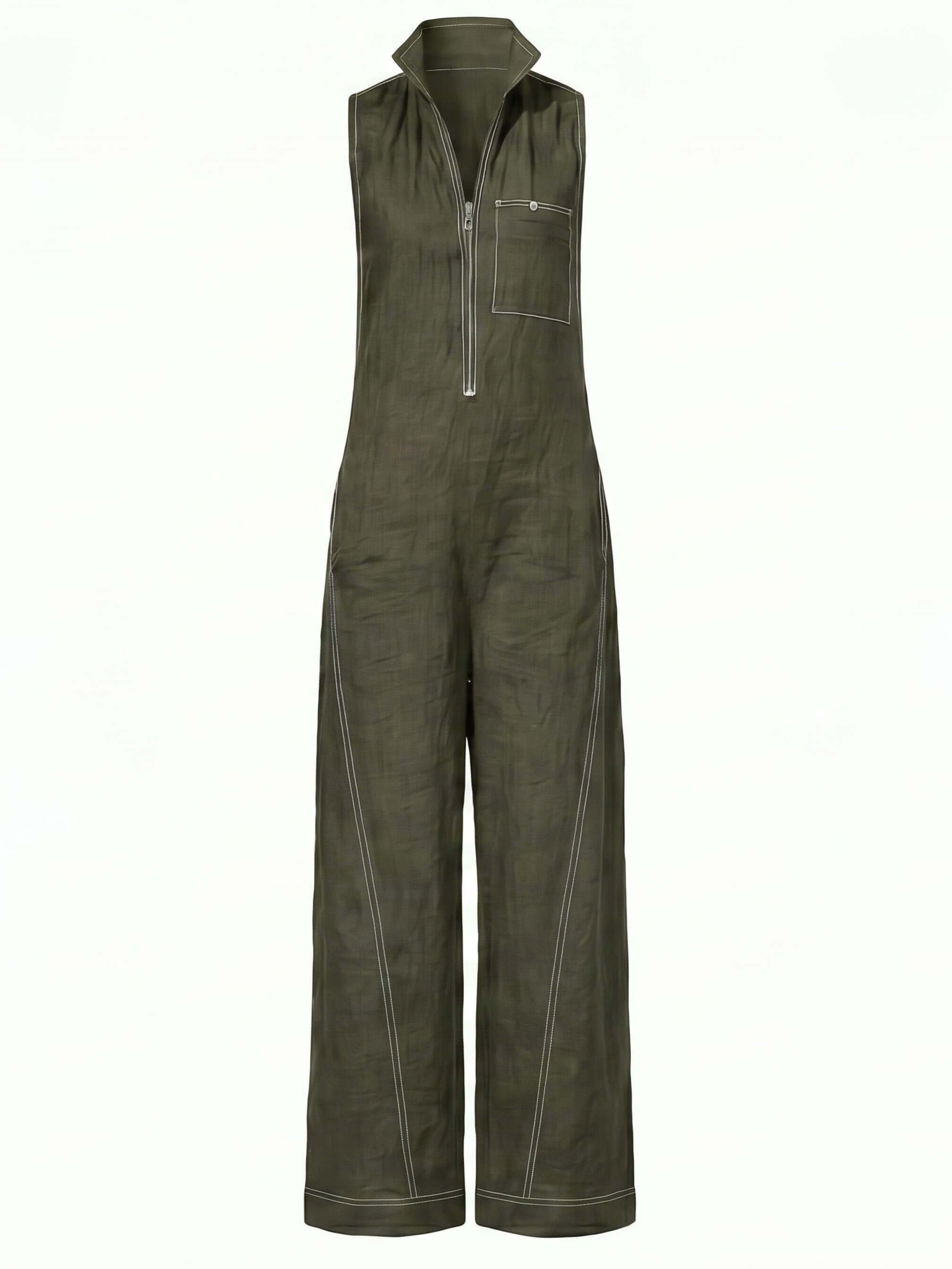 Women’s Sleeveless Zip Front Wide-Leg Jumpsuit