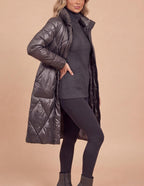 Women’s Long Quilted Puffer Coat with High Collar