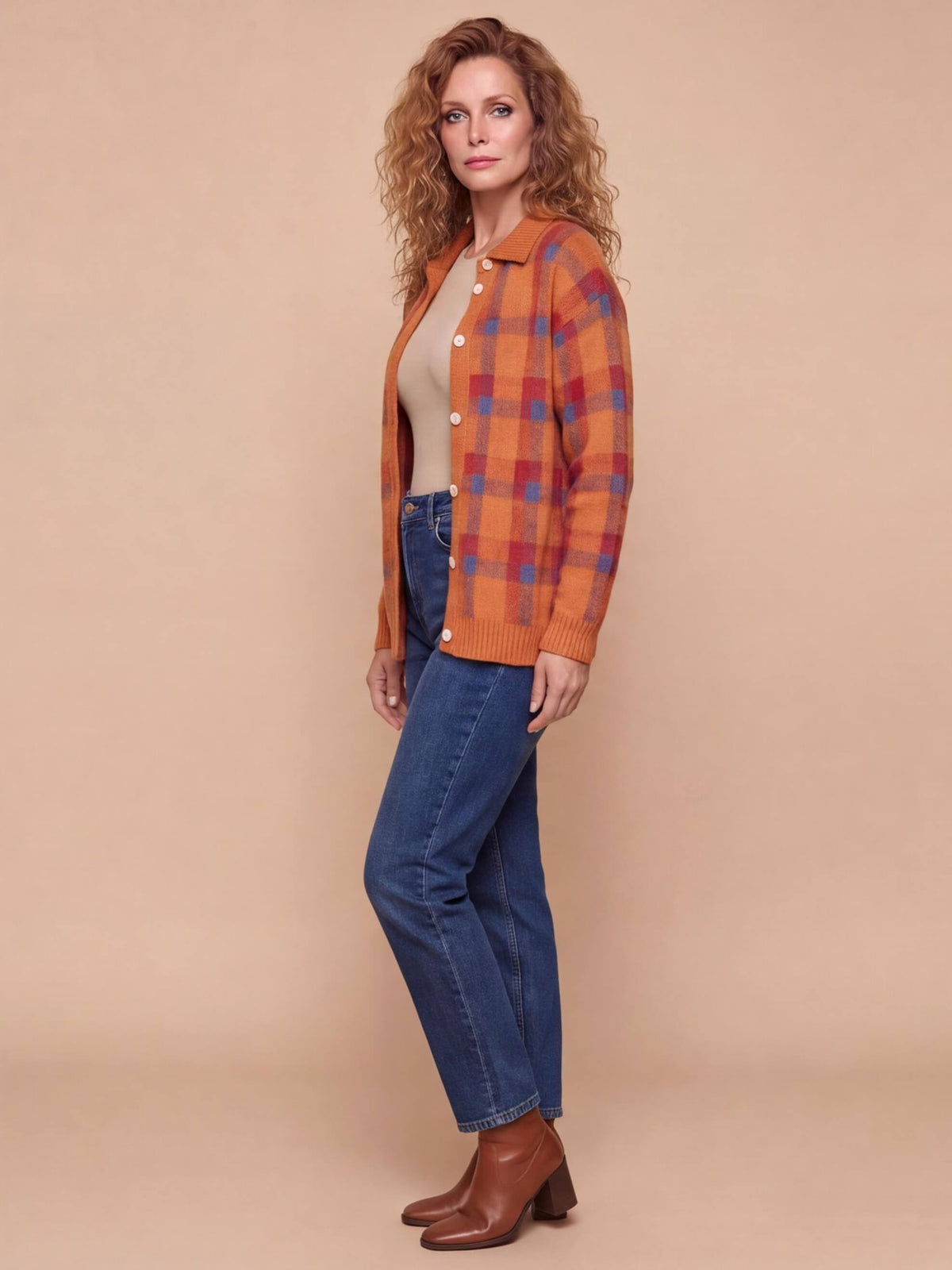 Women’s Plaid Knit Button-Up Cardigan