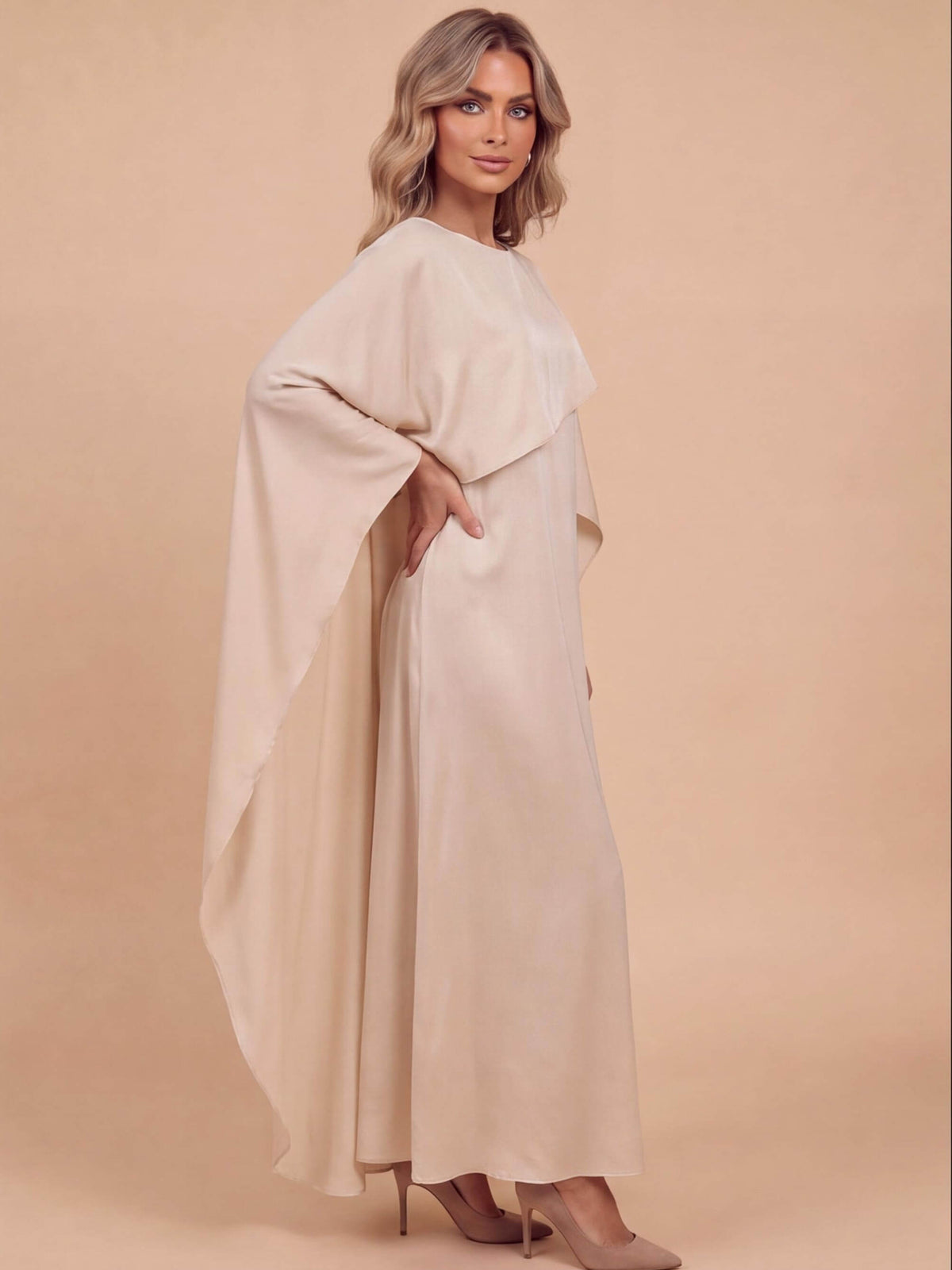Women’s Flowing Maxi Dress with Cape Overlay