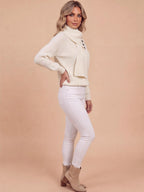 Women’s Ribbed Knit Funnel Neck Button Detail Sweater