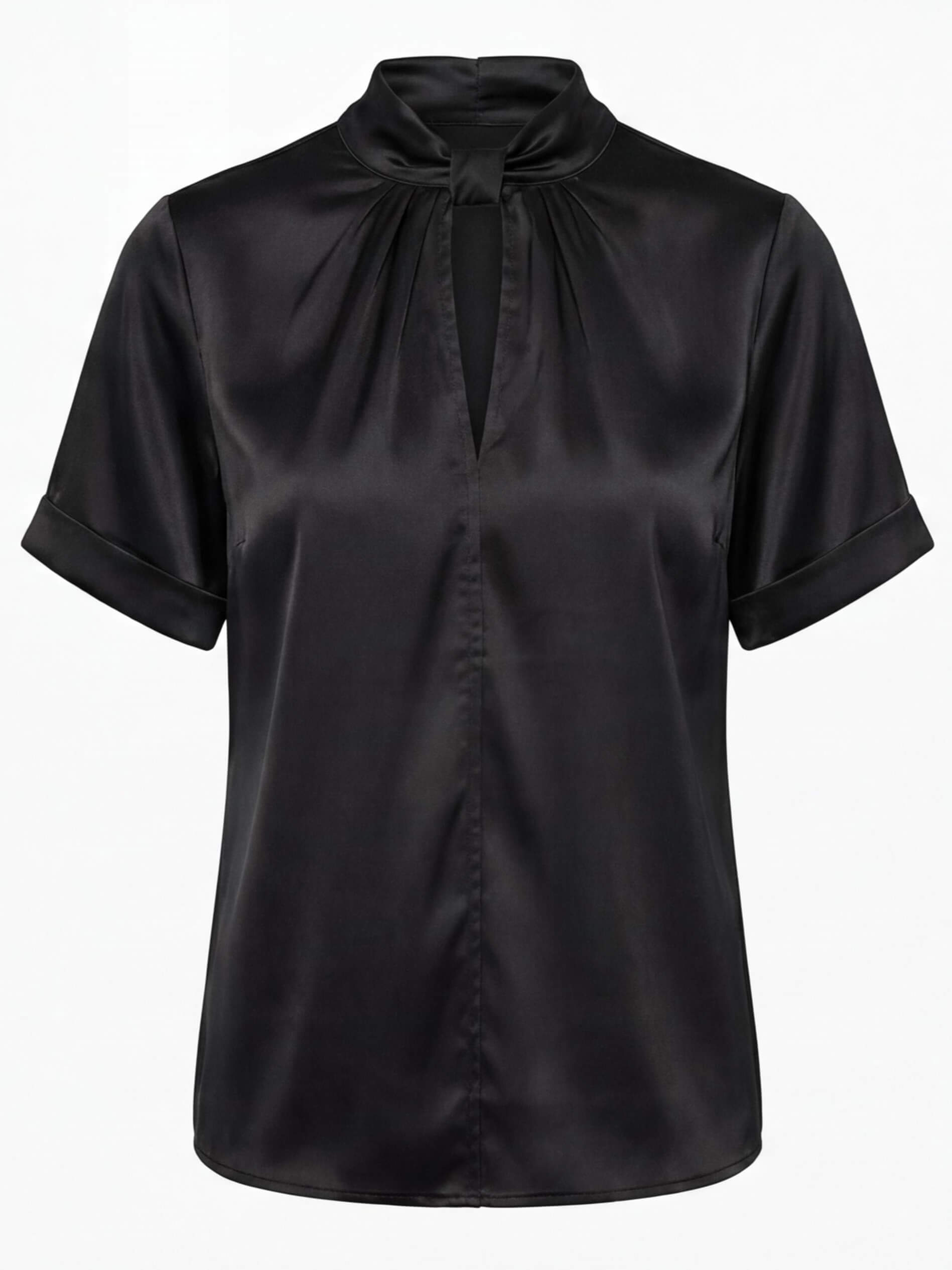 Satin Blouse with Keyhole Neckline and Short Sleeves