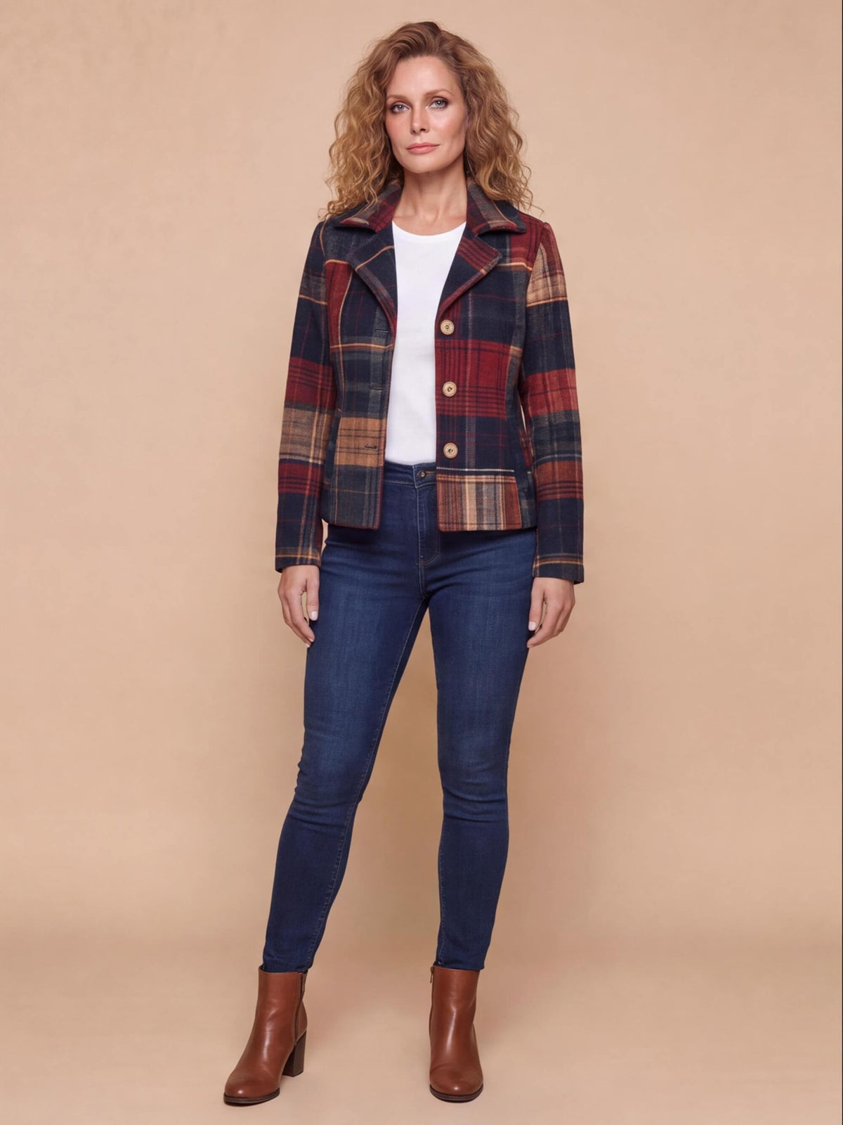 Women’s Plaid Button-Up Lapel Jacket