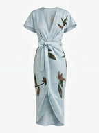Women’s Leaf Print Tie Waist Wrap Dress