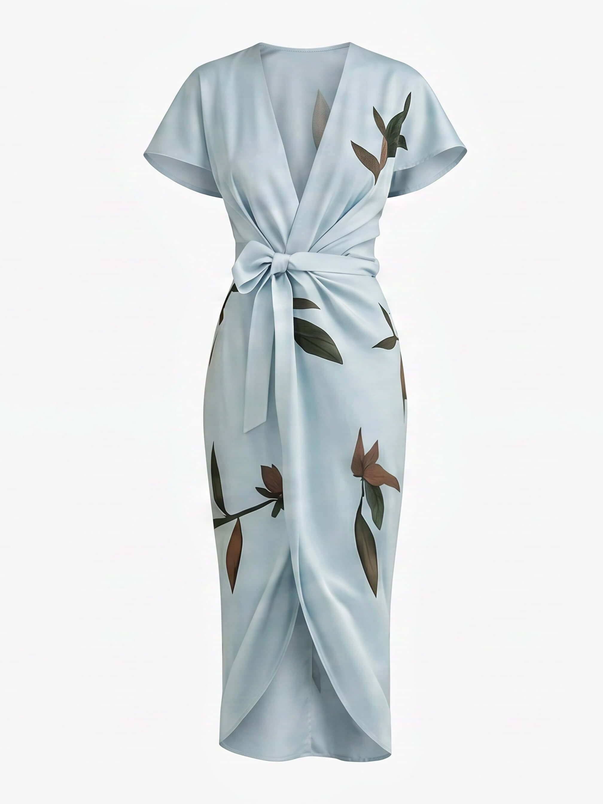 Women’s Leaf Print Tie Waist Wrap Dress