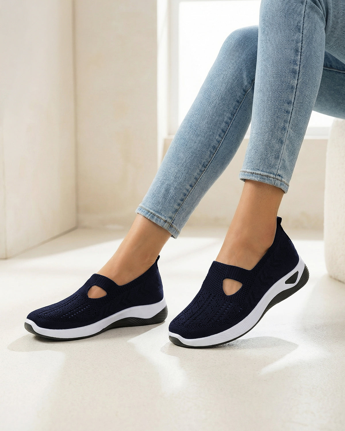 Women’s Casual Knit Slip-On Sneakers – Cutout Design