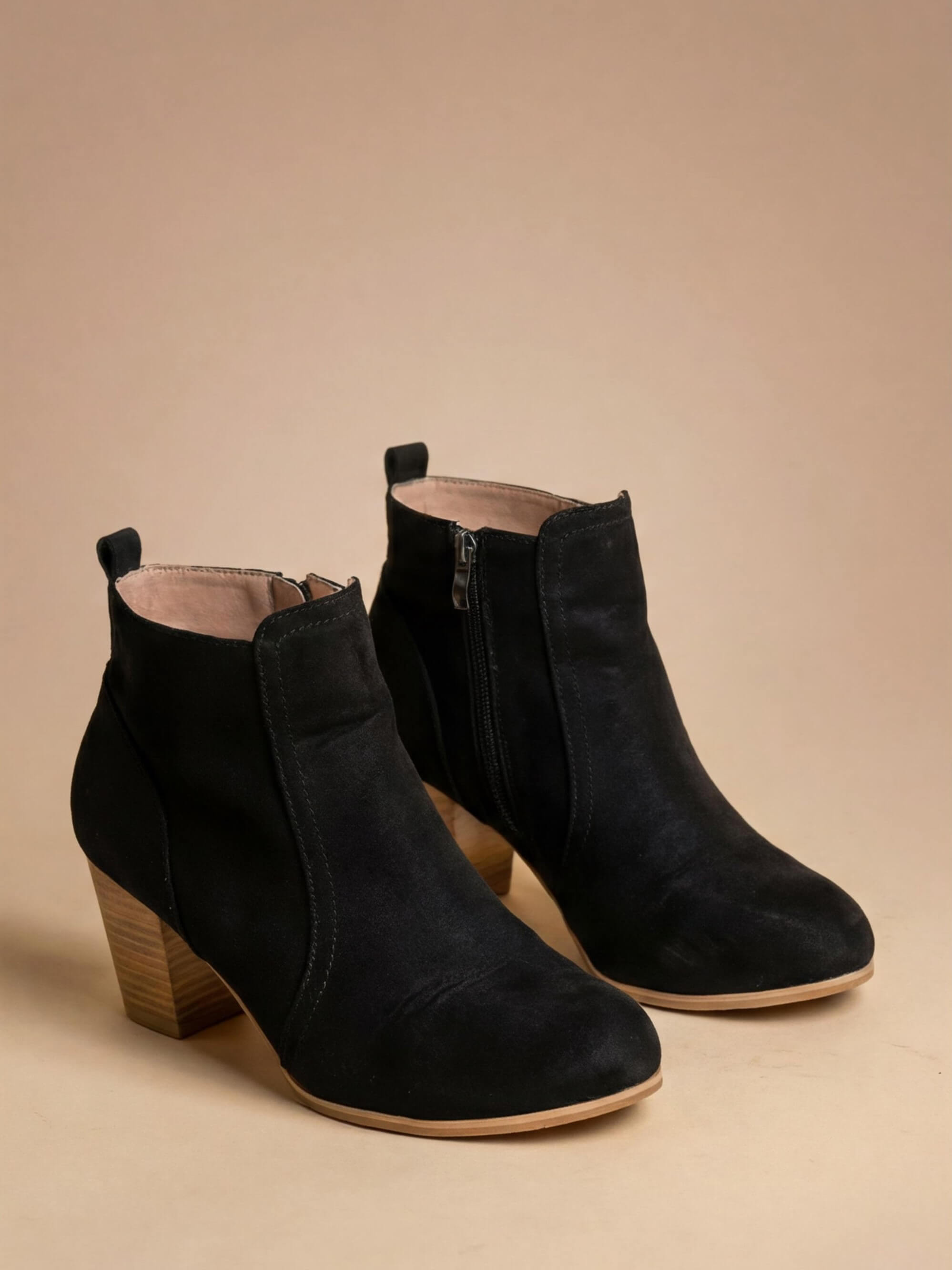 Women’s Round-Toe Ankle Boots –  Side Zip & Chunky Heel Stability