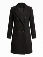 Women’s Double-Breasted Mid-Length Coat – Tailored Lapel & Waist-Defining Fit