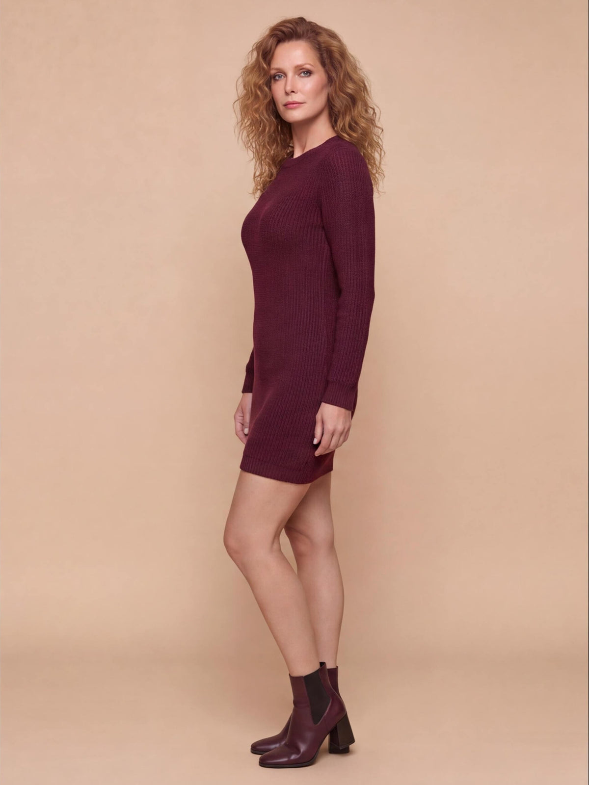 Women’s Ribbed Knit Mini Dress with Long Sleeves
