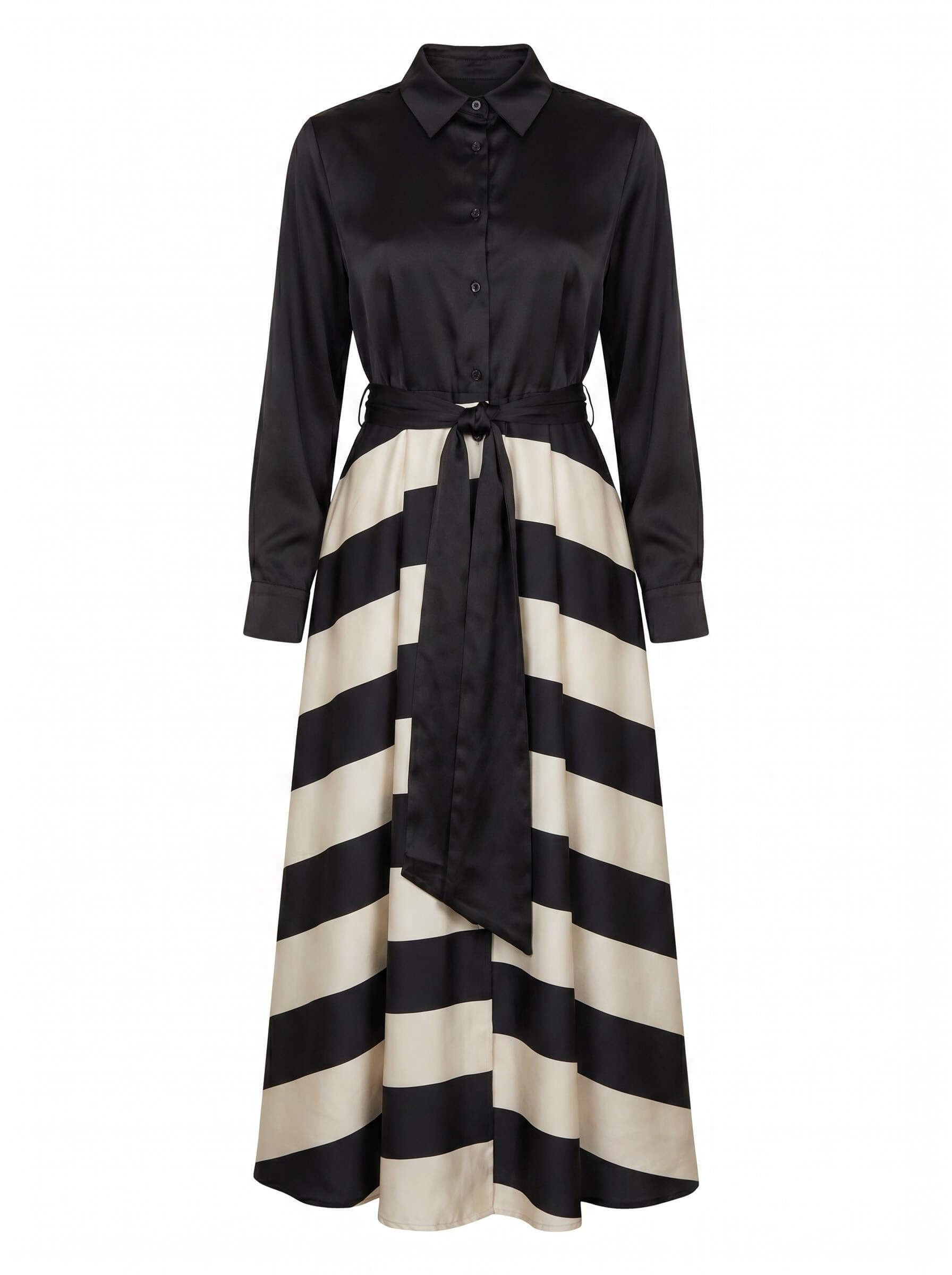 Women’s Belted Striped Maxi Shirt Dress