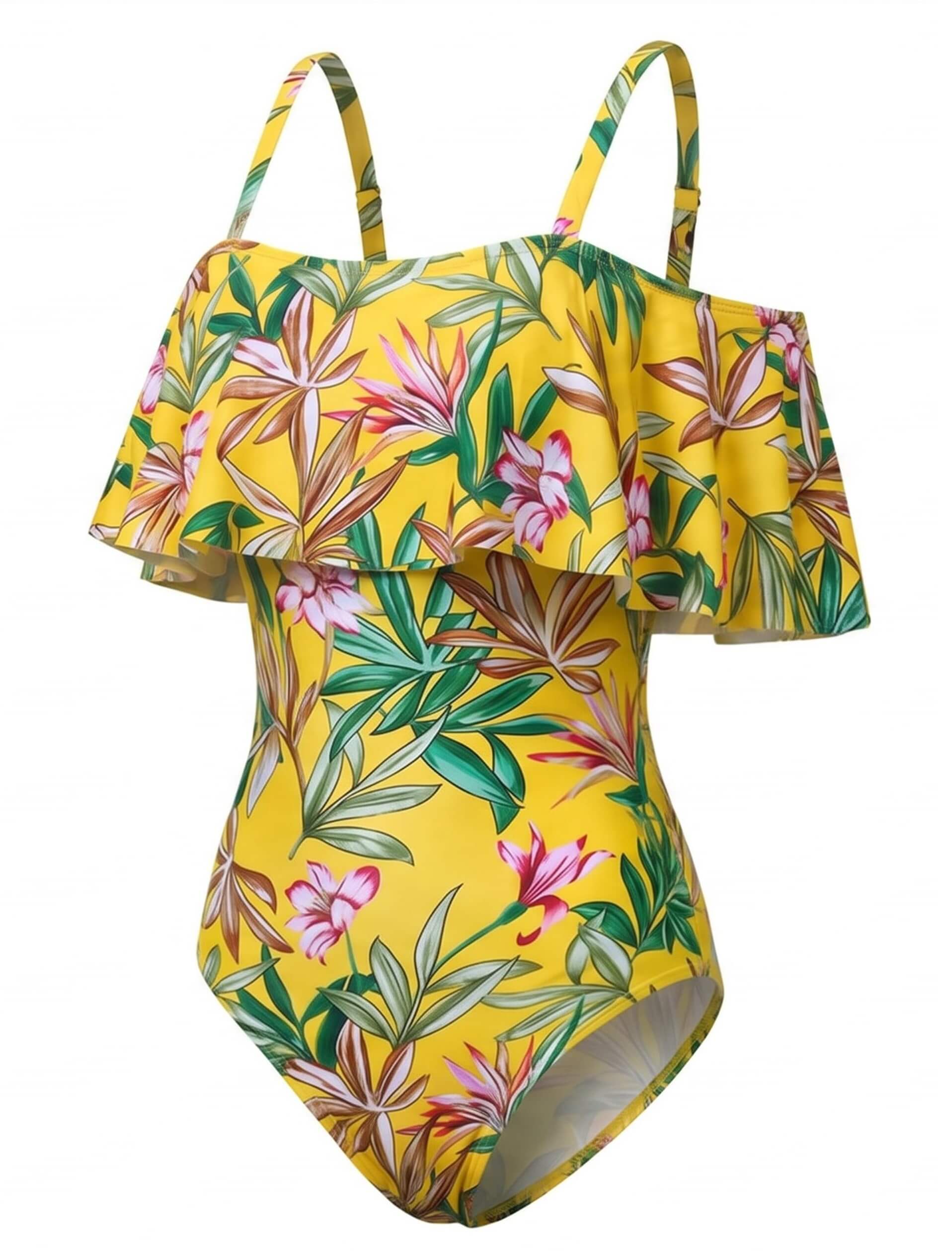 Women’s Off-Shoulder Ruffle With Straps One-Piece Swimsuit