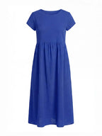 Women's dress – Midi dress with a round neckline and a loose fit