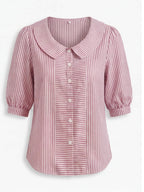 Women’s Striped Button-Up Blouse with Statement Collar