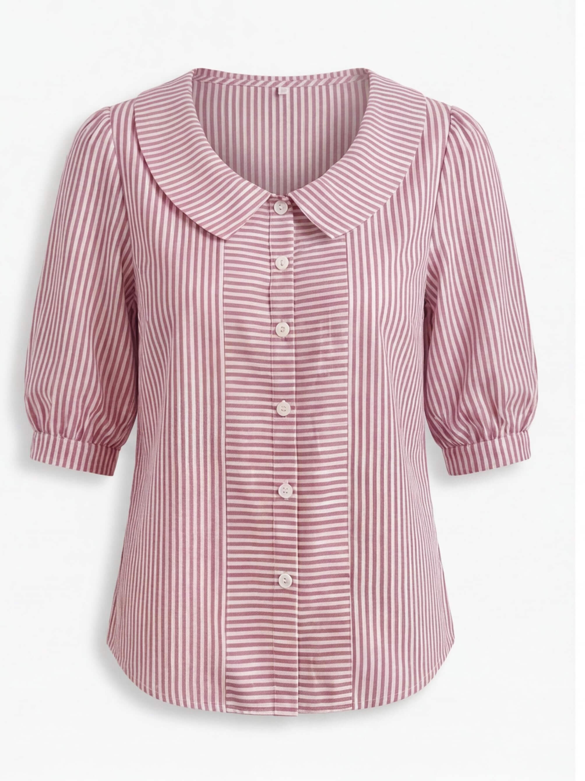 Women’s Striped Button-Up Blouse with Statement Collar