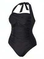 Women’s Plus Size Halter Ruched One-Piece Swimsuit