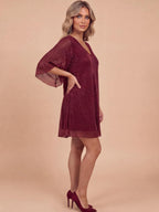 Women’s Glitter V-Neck Cape Sleeve Party Dress