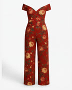 Women’s Jumpsuit – Off-Shoulder Wide-Leg Embroidered Evening Jumpsuit